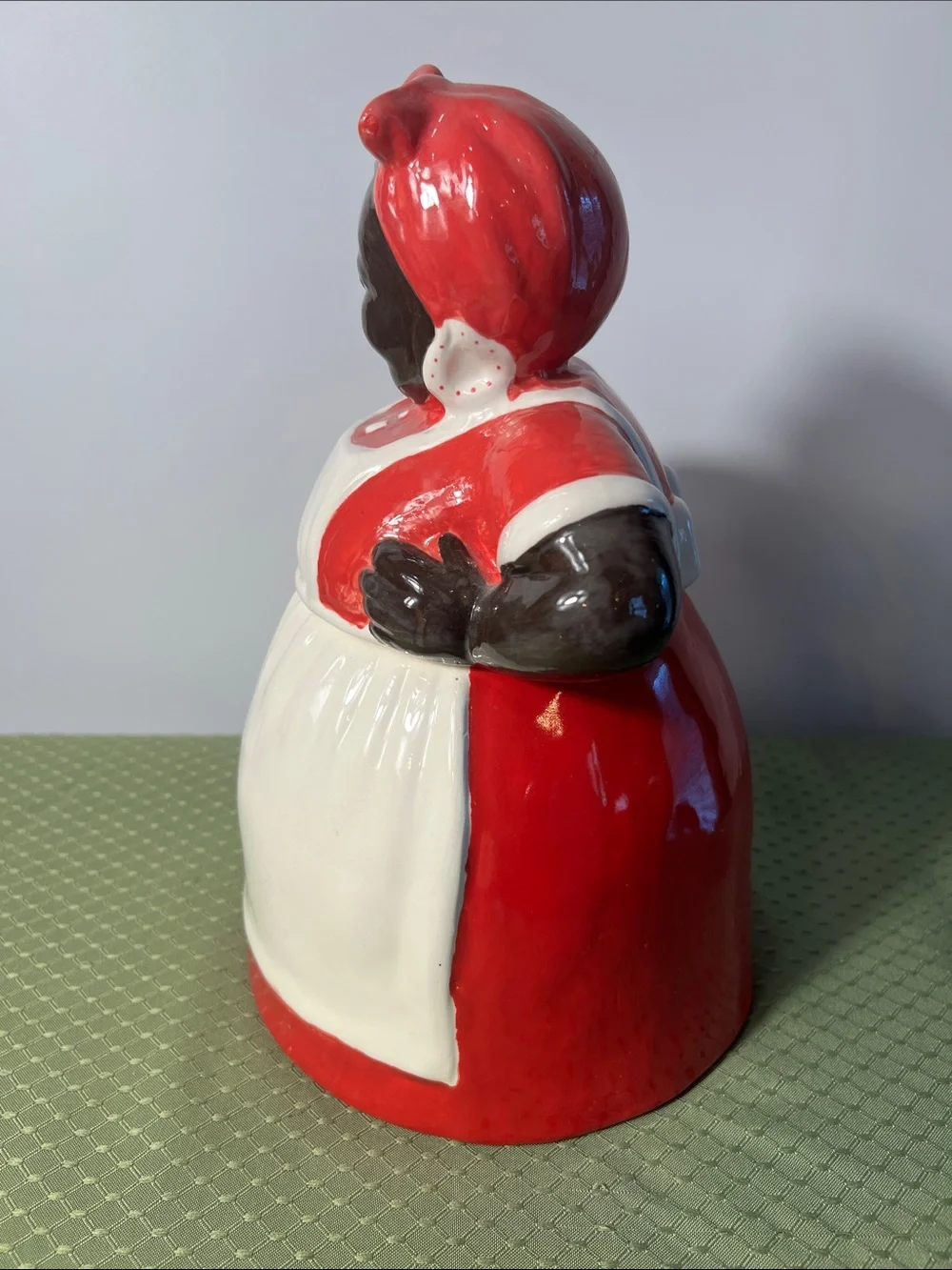 Red and White Ceramic Woman Cookie Jar